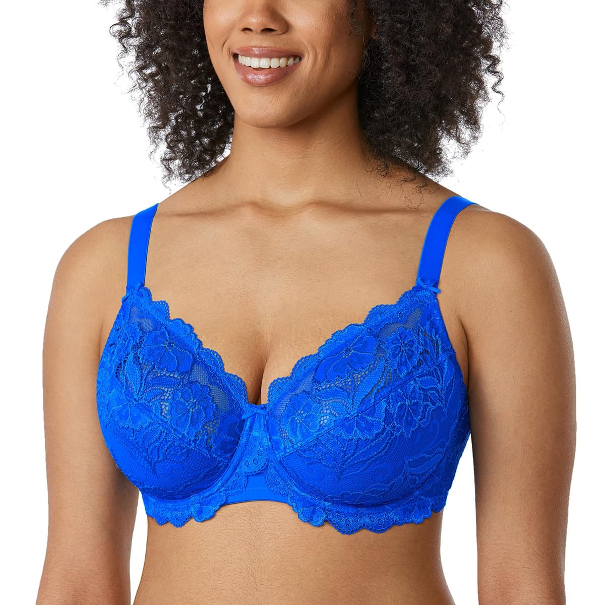 DELIMIRA Women's Plus Size Bras Full Coverage Lace Underwire Unlined Bra — view 6