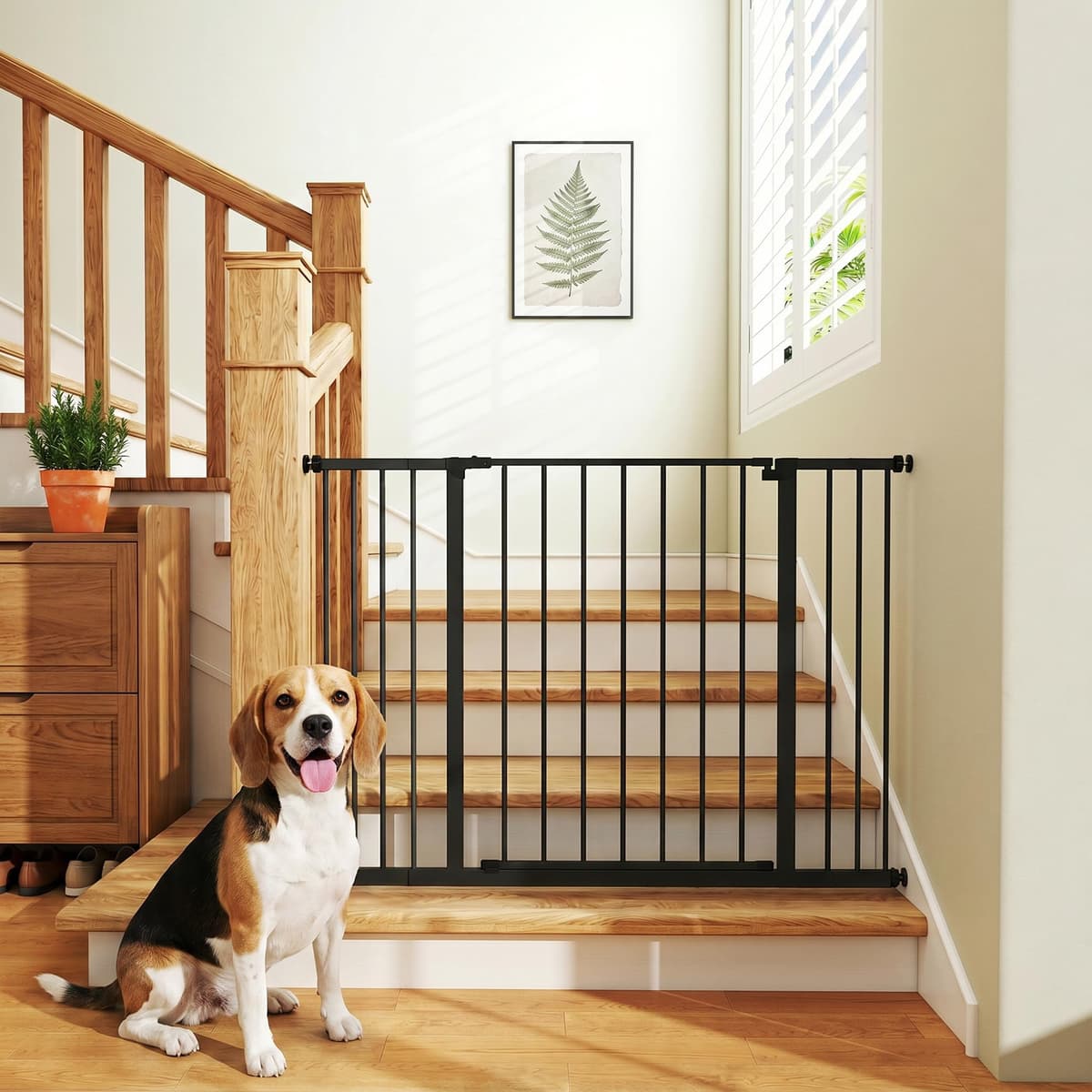 PawHut Barrera de Seguridad Extensible para Puertas y Escaleras para Perros y Bebé, Barrera para Mascotas, Ajuste a Presión, Apertura con Una Sola Mano, 2 Extensiones 15/10 cm, 76-107x76 cm, Negro — view 2