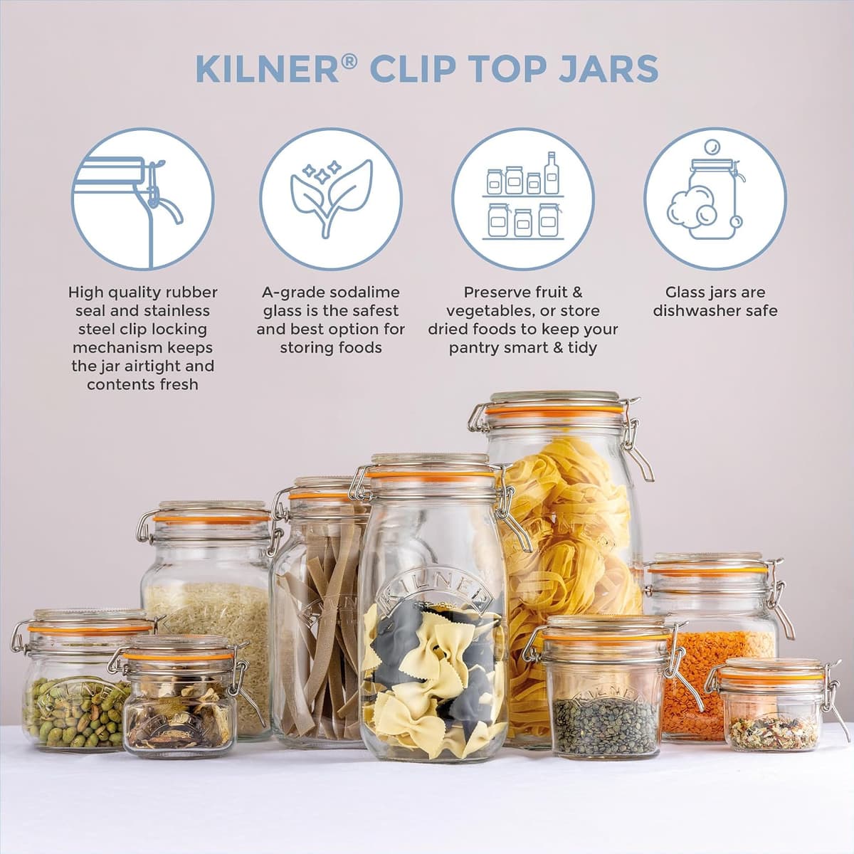 Kilner Clip Top Jar 1 Litre (1000ml) Airtight Glass Storage Jar for Preserving Fruits Vegetables Coffee Tea Rice Flour Nuts Pasta — view 5