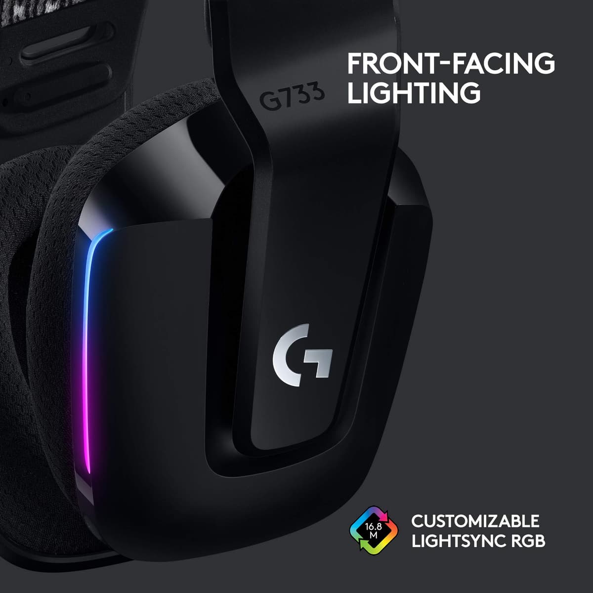 Logitech G733 Lightspeed Wireless RGB Gaming Headset, Black — view 4