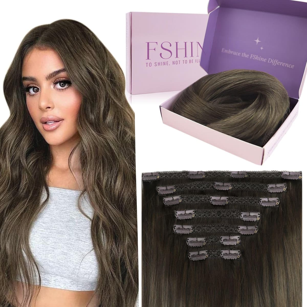 Fshine Clip in Hair Extensions Human Hair Copper Hair Extensions 18 Inch 120 g 7 pcs Color 330 Natural Straight Hair Extensions for Women Real Human Hair — view 16