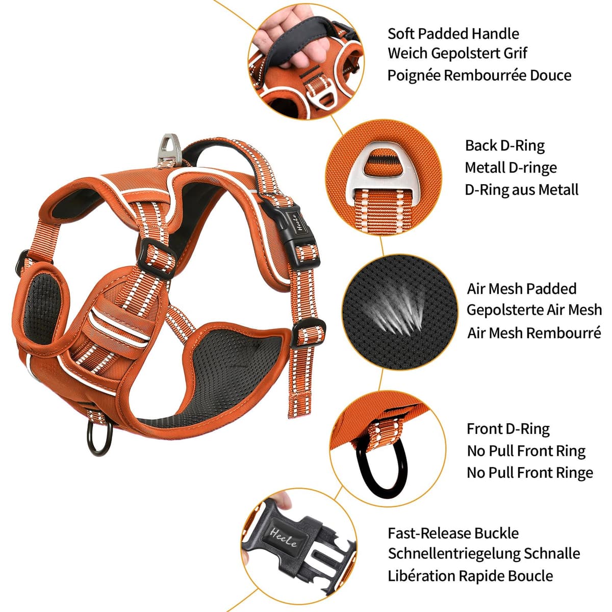HEELE Dog Harness Medium No Pull Dog Vest Harness with Soft Handle Reflective Pet Harness for Outdoor Training Walking, Black, M — view 146
