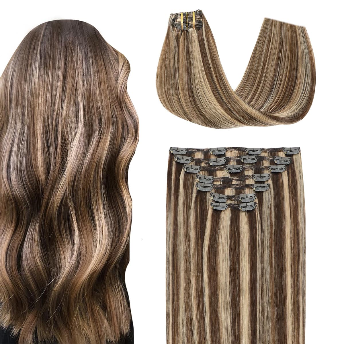 SURNEL Extensiones Clip Pelo Natural 100g 35cm 6 Piezas Castaño Chocolate Extensiones De Clip De Humano Real Extensiones Pelo Natural Remy (C#4-35cm) — view 26