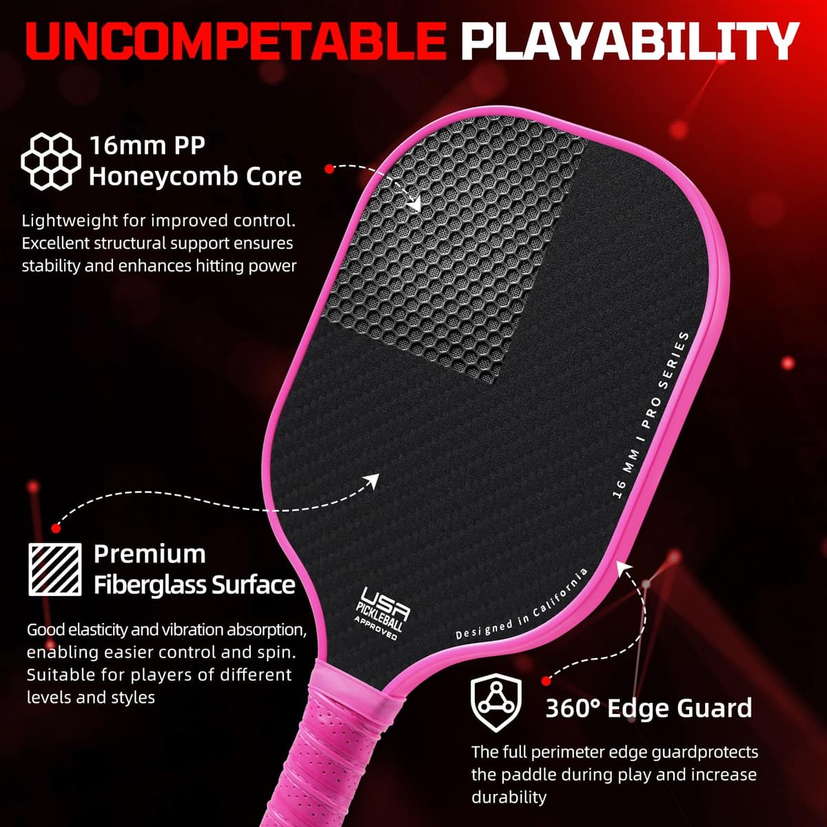BAGAIL Juego de Paletas de Pickleball, Raquetas de Pickle Ball con 4 Pelotas de Pickleball, Ligeras, Alta Absorción de Impactos, Ergonómicas, Adecuadas para Juegos de Pelotas de Todos los Niveles — view 3