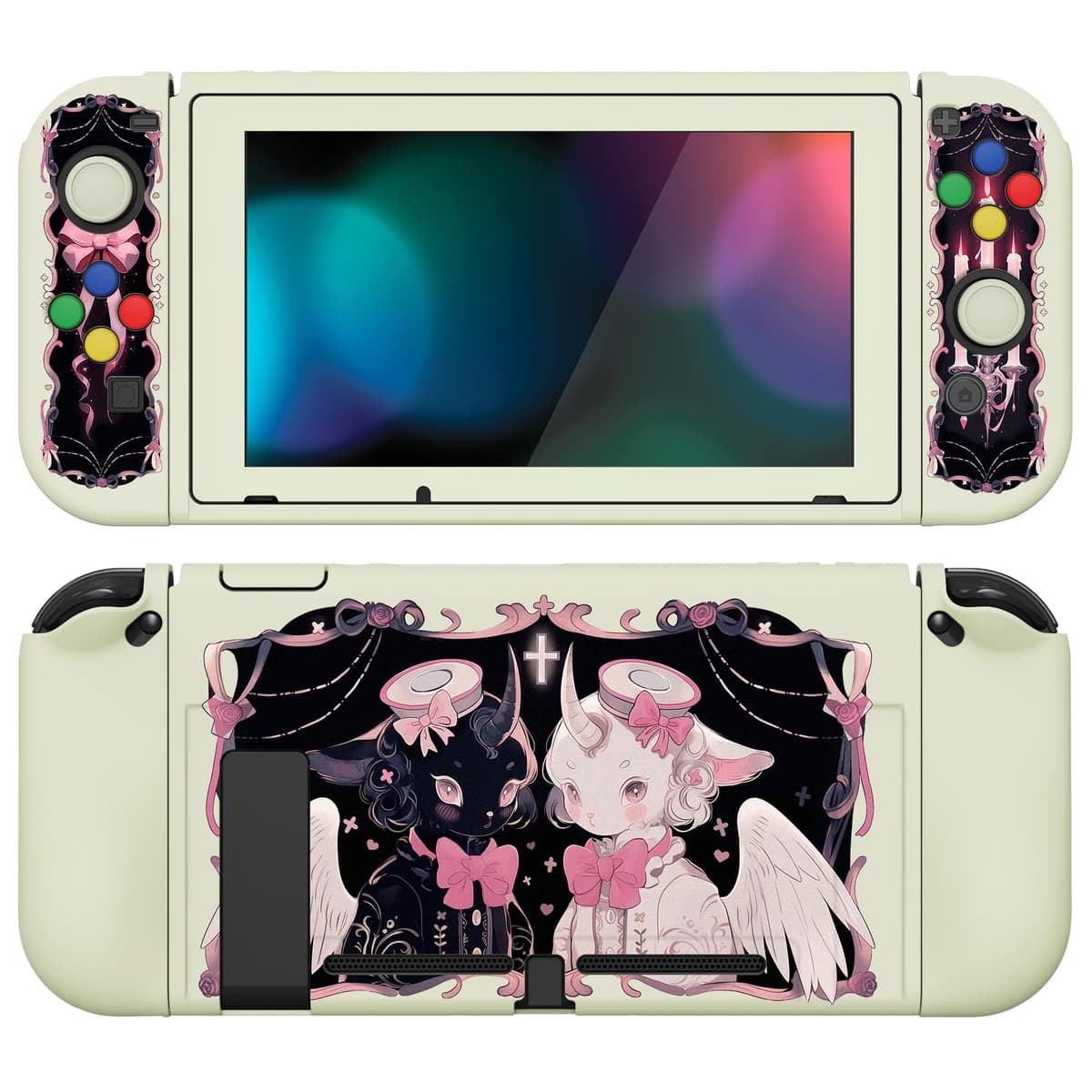 playvital ZealProtect Soft Protective Case for Nintendo Switch, Flexible Cover Protector for Switch with Screen Protector & Thumb Grip Caps & ABXY Direction Button Caps - Cherry Bunny & Cherry Bear — view 61