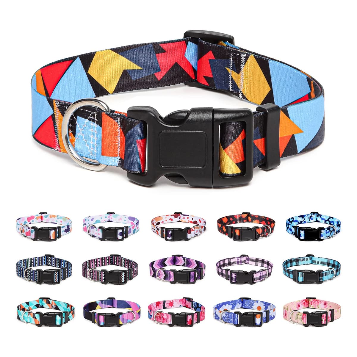 Adjustable Nylon Dog Collar with Patterns, Soft Comfy Pet Collar for Small Medium Large Dogs (S, Purple Plaid) — view 36