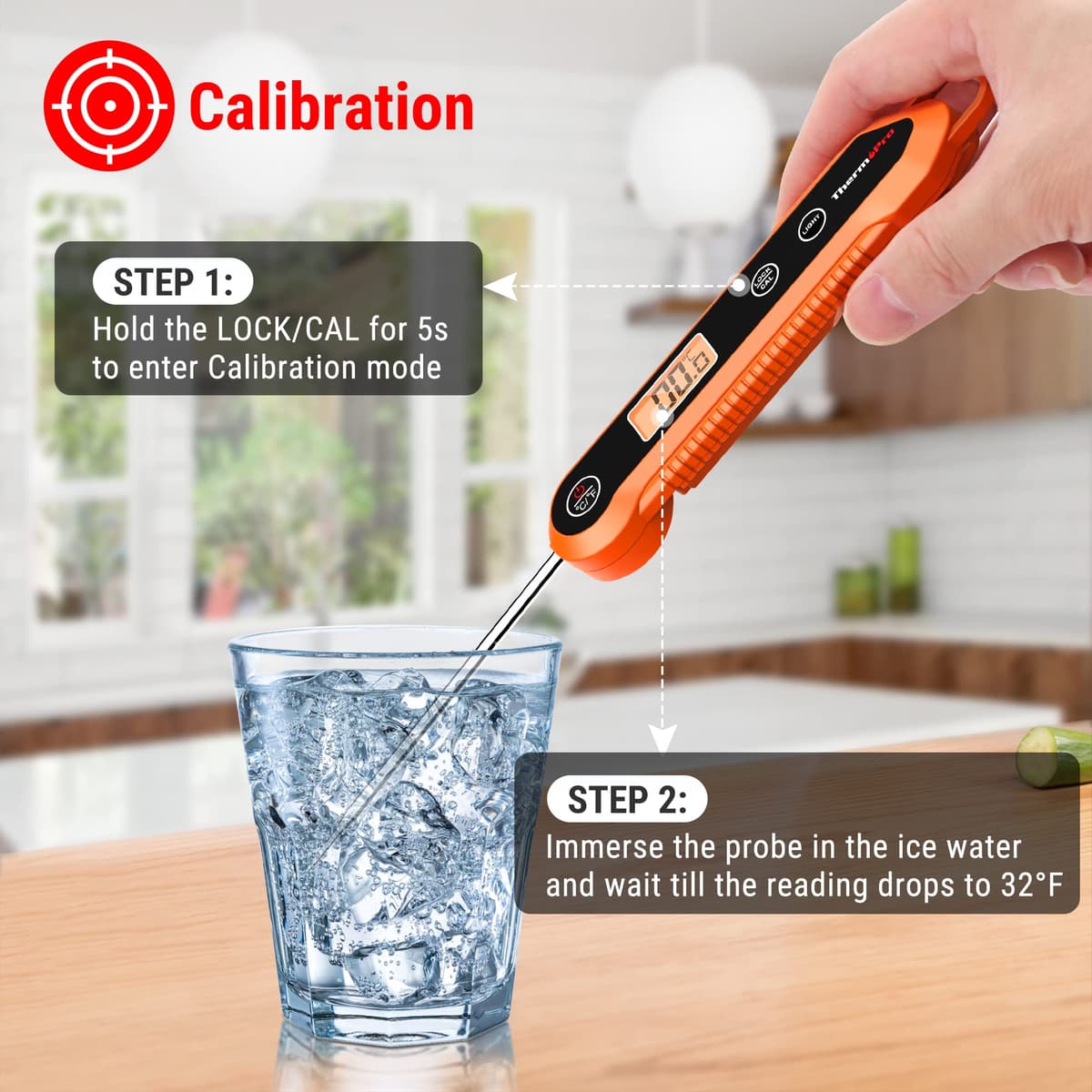 ThermoPro TP03H Meat Thermometer with IPX6 Waterproof, Food Thermometer Foldable Food Temperature Probe with LCD Backlight Calibration Lock Fuction, Kitchen Digital Instant Read Probe for Oil Jam Milk — view 7