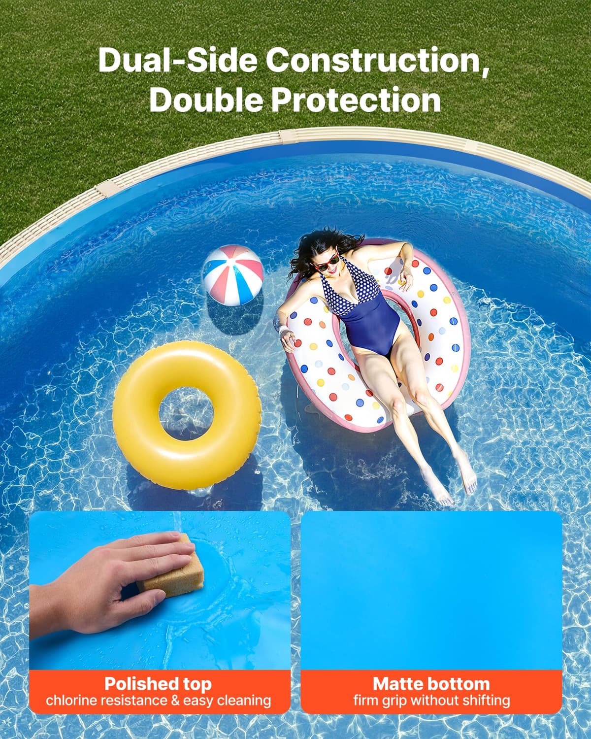 VEVOR Revestimiento para Piscina Ovalada PVC, Liner para Piscinas Elevadas Ovaladas de 375 x 610 cm, Grosor 0,4 mm, Altura de Pared 120 cm, Resistente al Desgarro, Frío y Sol para Exterior y Jardín — view 5