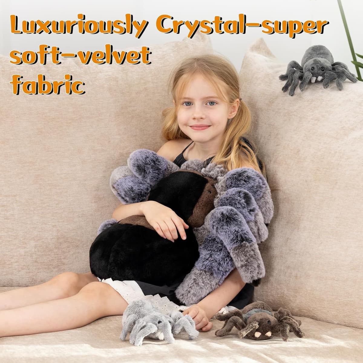 MorisMos 4Pcs Big Spider Teddy Soft Toy, 40cm Big Spider with 3 Cuddly Baby Inside, Large Fluffly Realistic Kawaii Plush Gift for Kids Birthday — view 5