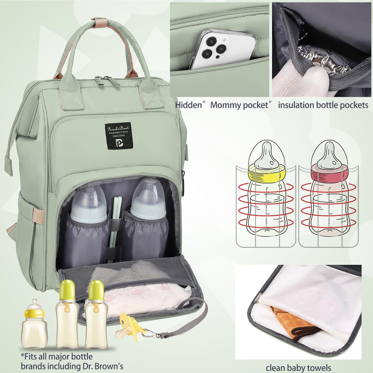 Pomelo Best Baby Changing Backpack Stylish Multifunctional Large Nappy Baby Bag with Changing Mat and Stroller Straps — view 3