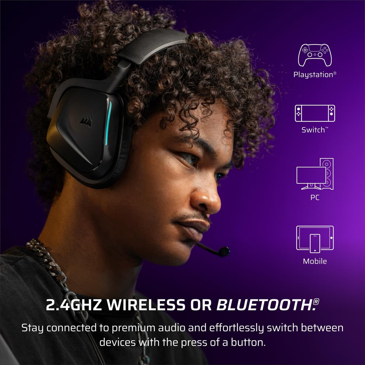 Corsair VOID v2 Wireless Gaming Headset with Bluetooth for PC, PS5, PS4, Switch, Mobile – Dolby Atmos, 70 Hr Battery, Dual Wireless, Lightweight, Fast Charging – Carbon — view 4
