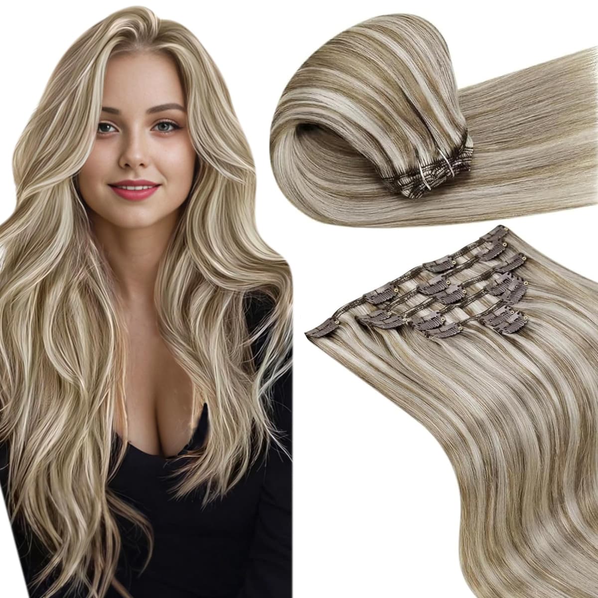 LaaVoo Hair Extensions Clip in Real Human Hair Brown Clip in Hair Extensions Dark Brown Remy Straight Hair Full Head Double Weft 80g 5pcs 14 Inch #4 — view 80