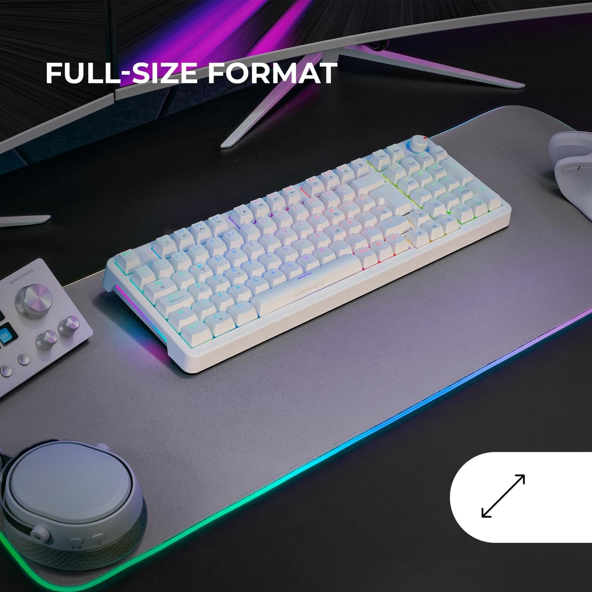 Mars Gaming MKPRO, US, Teclado Mecánico Gaming Completo, RGB Chroma, Switches Hot-Swap Mecánicos, Antighosting, Rueda de Control, Software, Multiplataforma, Switch Silent, Blanco — view 2