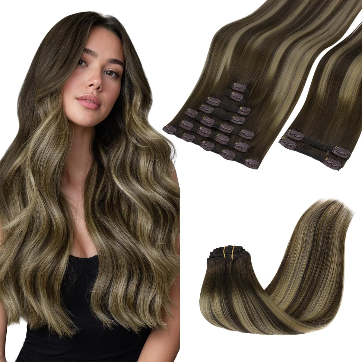 GOO GOO Clip in Hair Extensions Human Hair, 18inch 150g 9Pcs, #2 Dark Brown, Hair extensions for women, Human Hair Extensions Clip in — view 179