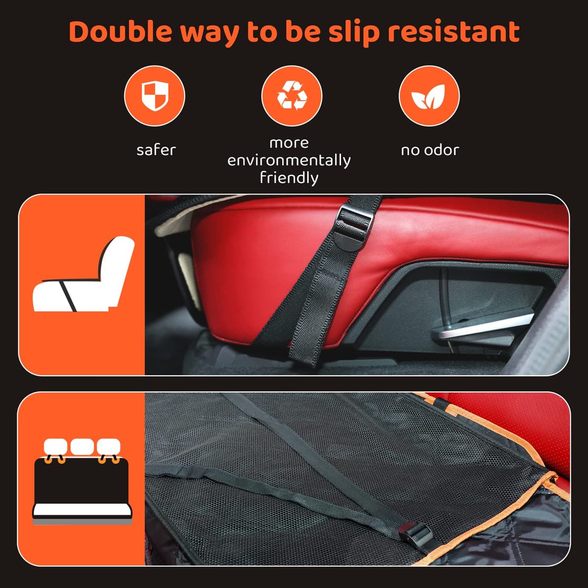 KYG Dog Hammock for Car Back Seats with Side Protection and Mesh Visual Window, Durable Scratch Proof and Waterproof Pet Seat Cover for Cars/Trucks/SUV, 135 x 148 cm, Black&Orange — view 7