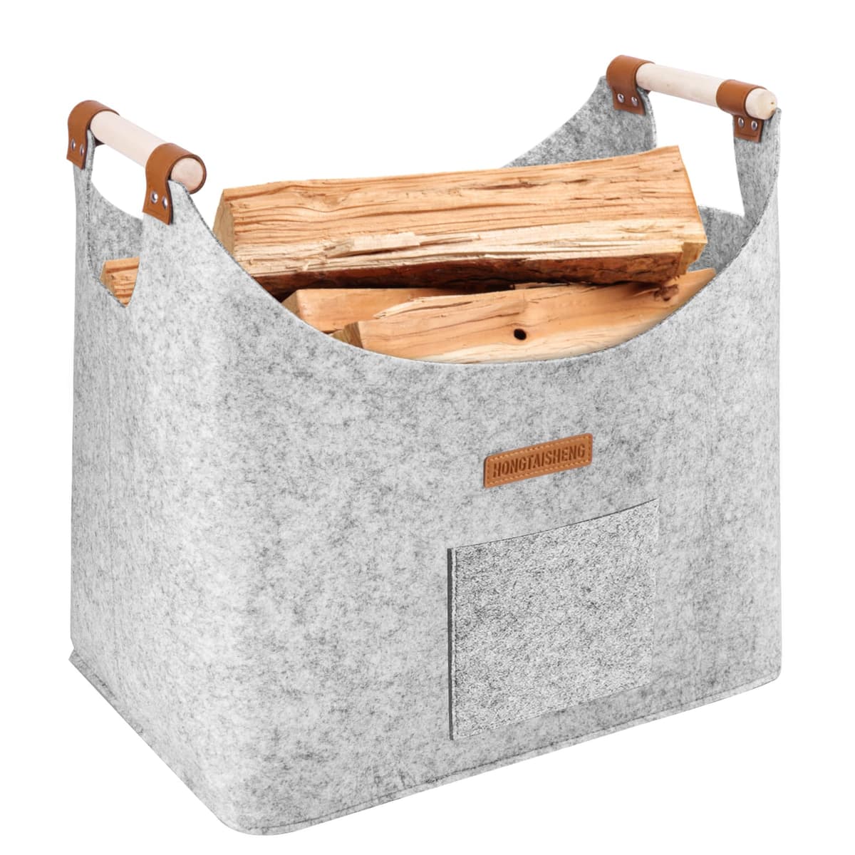 Leñero interior XL cesta de fieltro de fieltro extra grueso y asa reforzada | Cesta leña plegable bolsa de fieltro para la compra, leña, periódico o leña (Gris niebla)