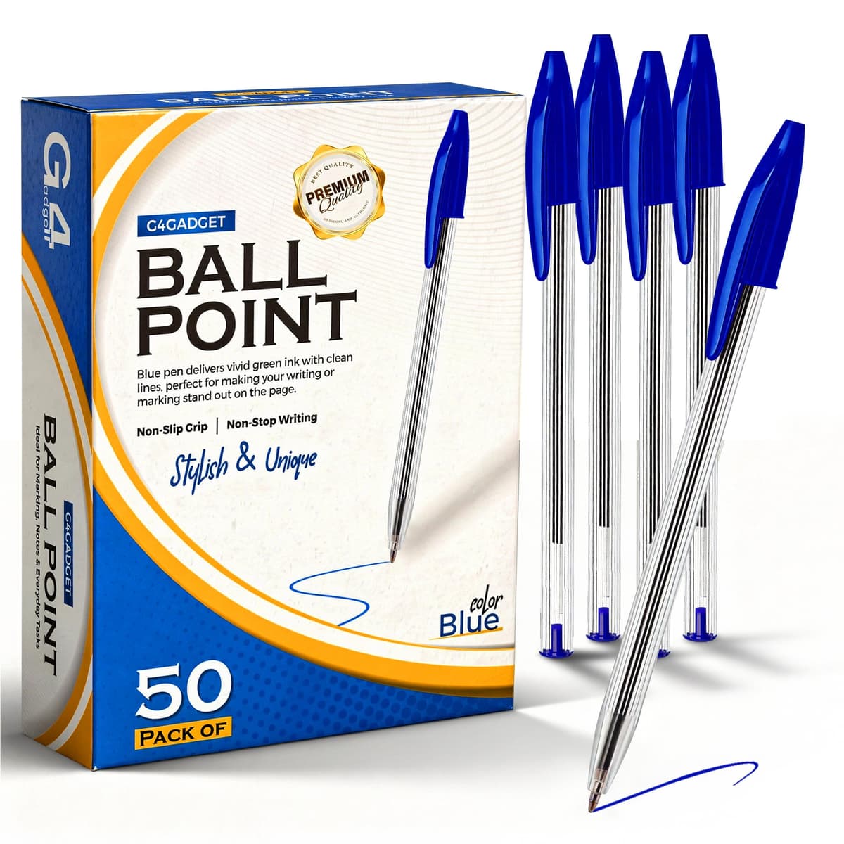 G4GADGET Pack of 50 Black Pens - Medium Tip Fluent Smooth Writing Black Biro Ballpoint Pens — view 3