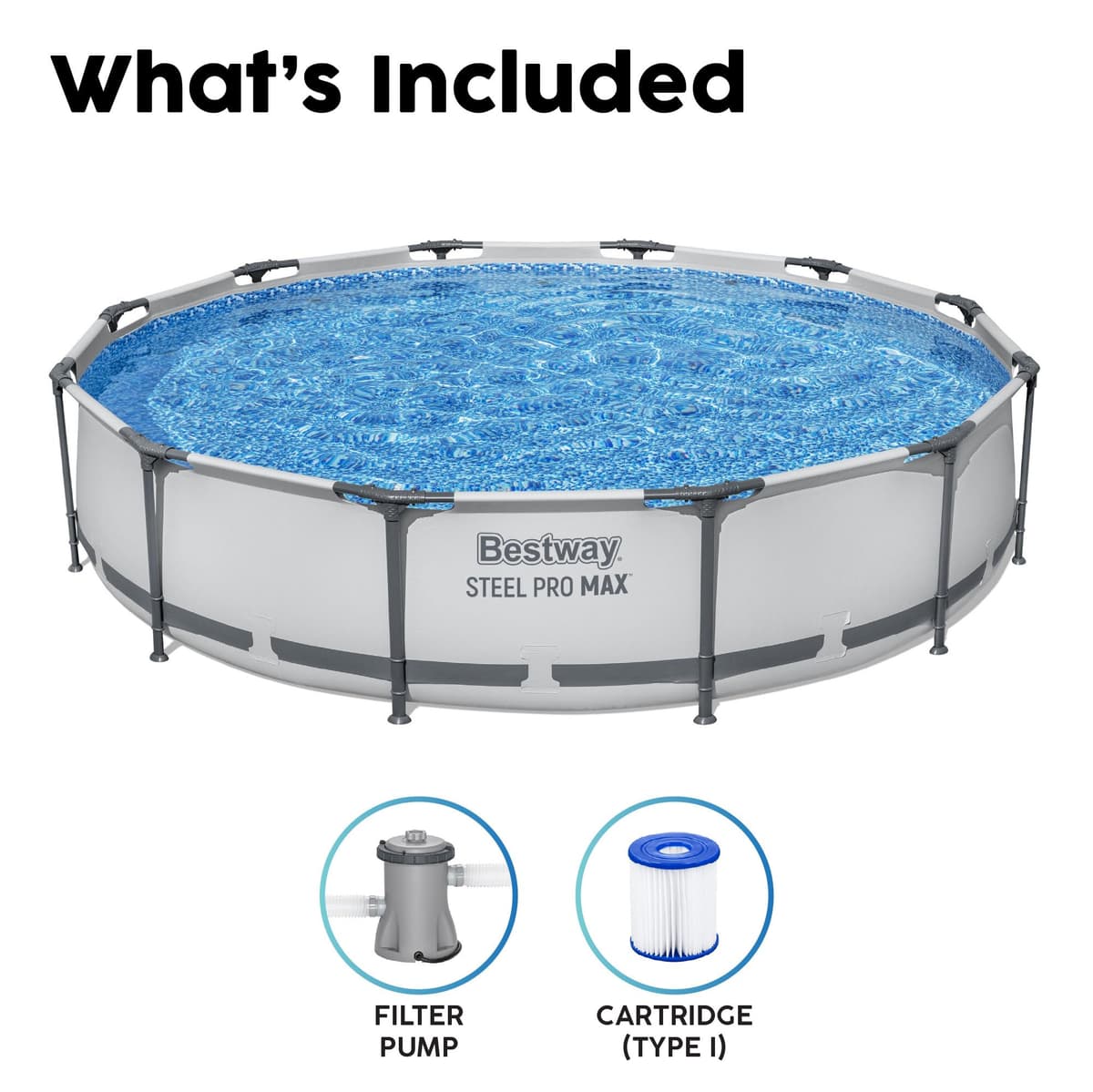 Bestway BW56416GB-21 Steel Pro Round Frame Swimming Pool with Filter Pump, Grey, 12 ft — view 5