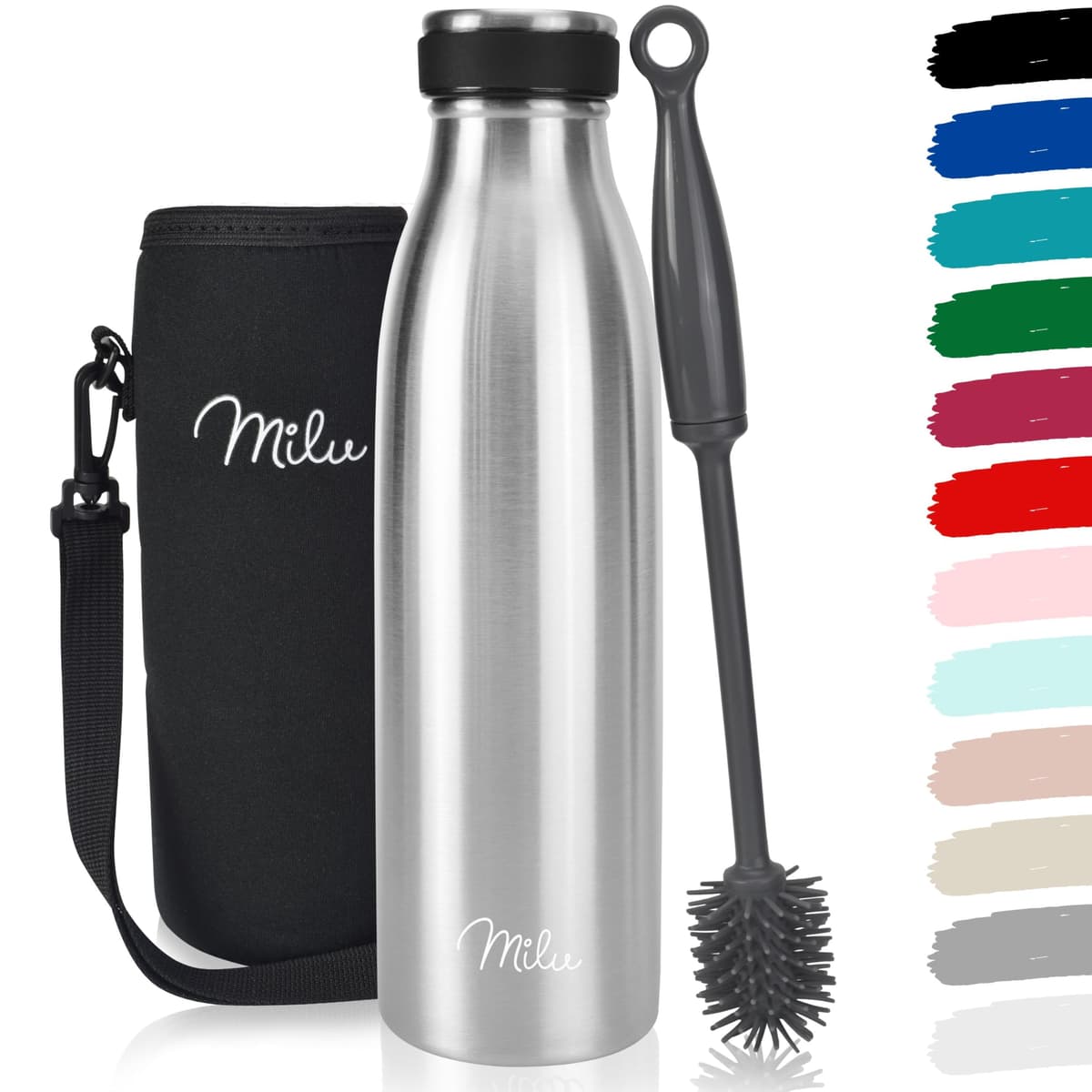 Milu Stainless Steel Drinking Bottle 1500 ml - Insulated Thermo Flask for Water - Leak Proof, Insulated and Double Walled, Carbonated (Granite Navy Blue, 1,5L) — view 17