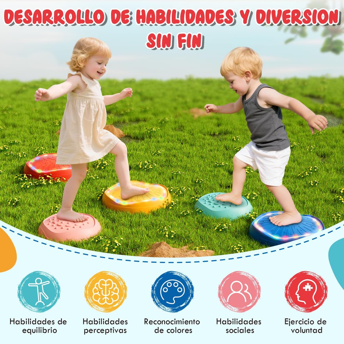 Lehoo Castle Piedras Equilibrio Niños con Luces y Música, Stapelstein Tabla de Equilibrio para Niños, Antideslizante Juguetes para Jardín, Juguetes de Exterior — view 4