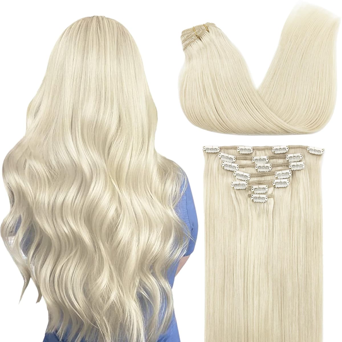 GOO GOO Clip in Hair Extensions Human Hair, 18inch 150g 9Pcs, #2 Dark Brown, Hair extensions for women, Human Hair Extensions Clip in — view 88