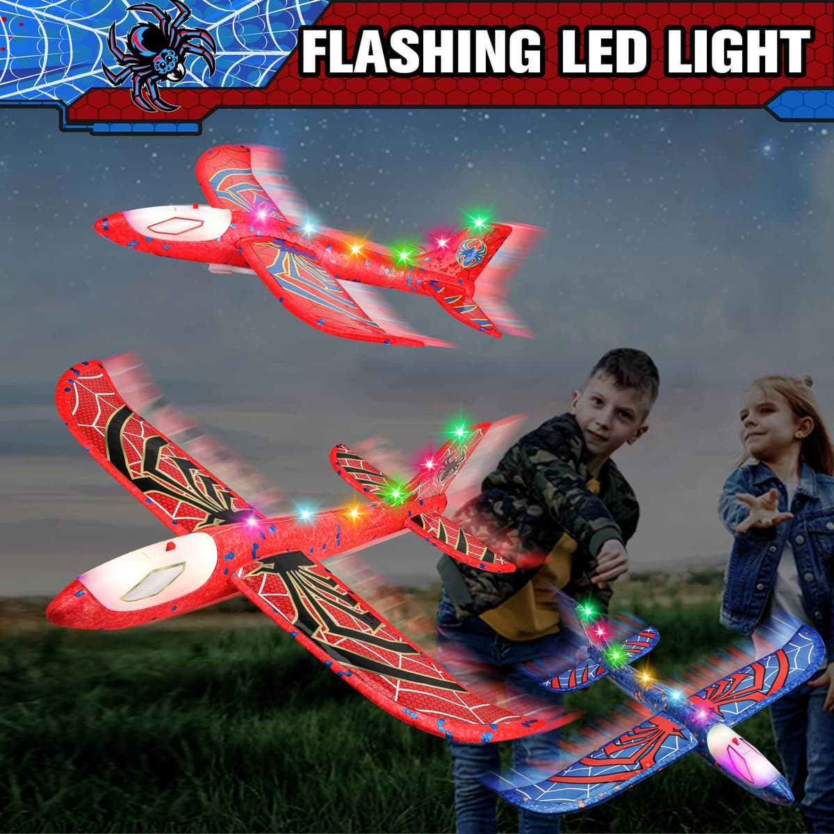 Avion Juguete con Spider Pegatinas, Aviones Poliespan con Pistola Avión Planeadores Espuma Corcho Regalo Navidad Cumpleaños Niños Niñas 3 4 5 6 7 8 9 10 Años Brinquedos Criança Juego Aire Libre — view 3