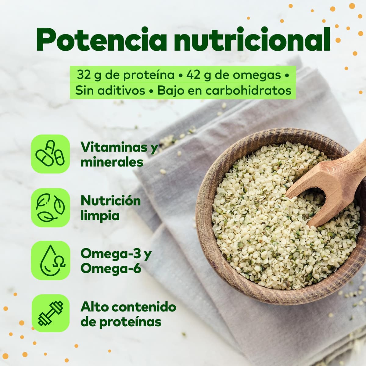 Jorus Semillas de Cáñamo Naturales Descascaradas y Crudas 1kg – Fuente Rica en Omega 3 y 6, Proteína y Fibra, Perfectas para una Dieta Saludable, Origen Europeo, Sin Aditivos - Hemp Seeds — view 3