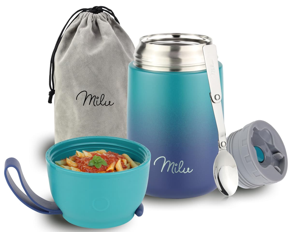 Milu Termo para Comida 450 ml Taza Aislada, Botella de Acero Inoxidable Aislada Alimentos, Beber y sopa de los niños de adultos Térmico (450ml/Verde Azul) — view 41