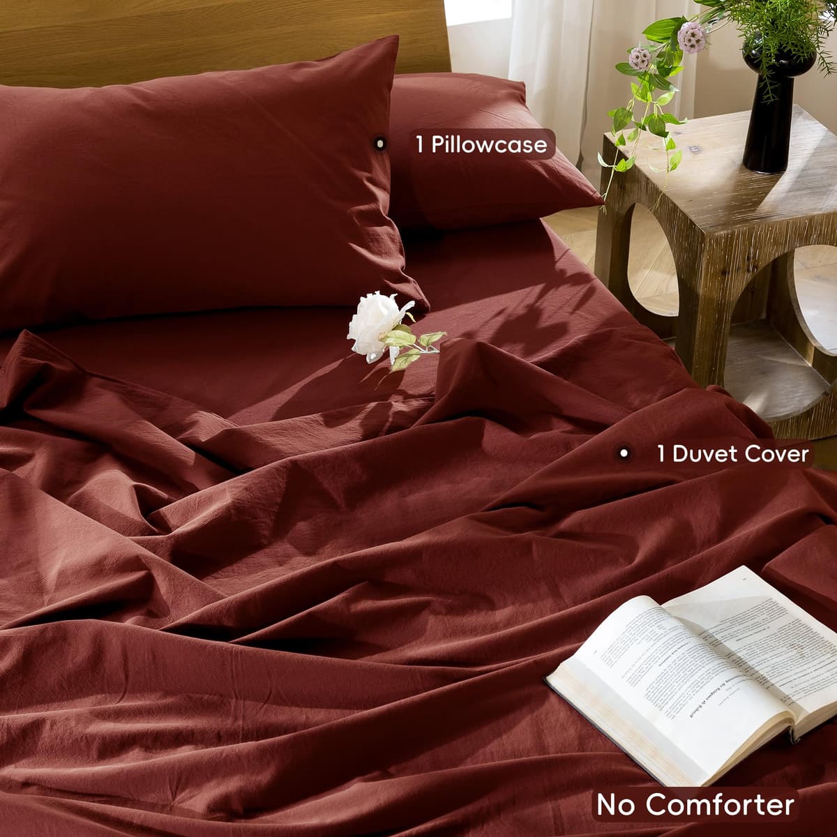 MooMee Bedding Duvet Cover Set 100% Washed Cotton Linen Like Textured Breathable Durable Soft Comfy (Tannish Linen Grey, King) — view 261