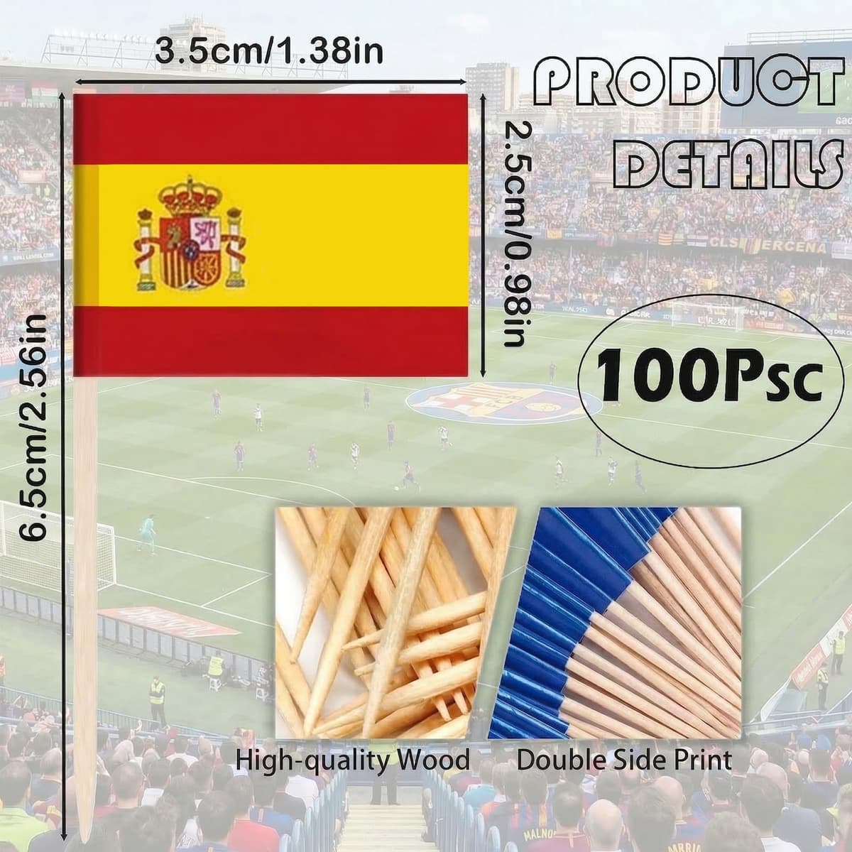 Banderas de Palillos España 2026-100Pcs Banderitas para Comida de España - Palillos con Banderas Españolas para Tapas, Canapés, Cócteles, Tartas y Fiestas — view 2