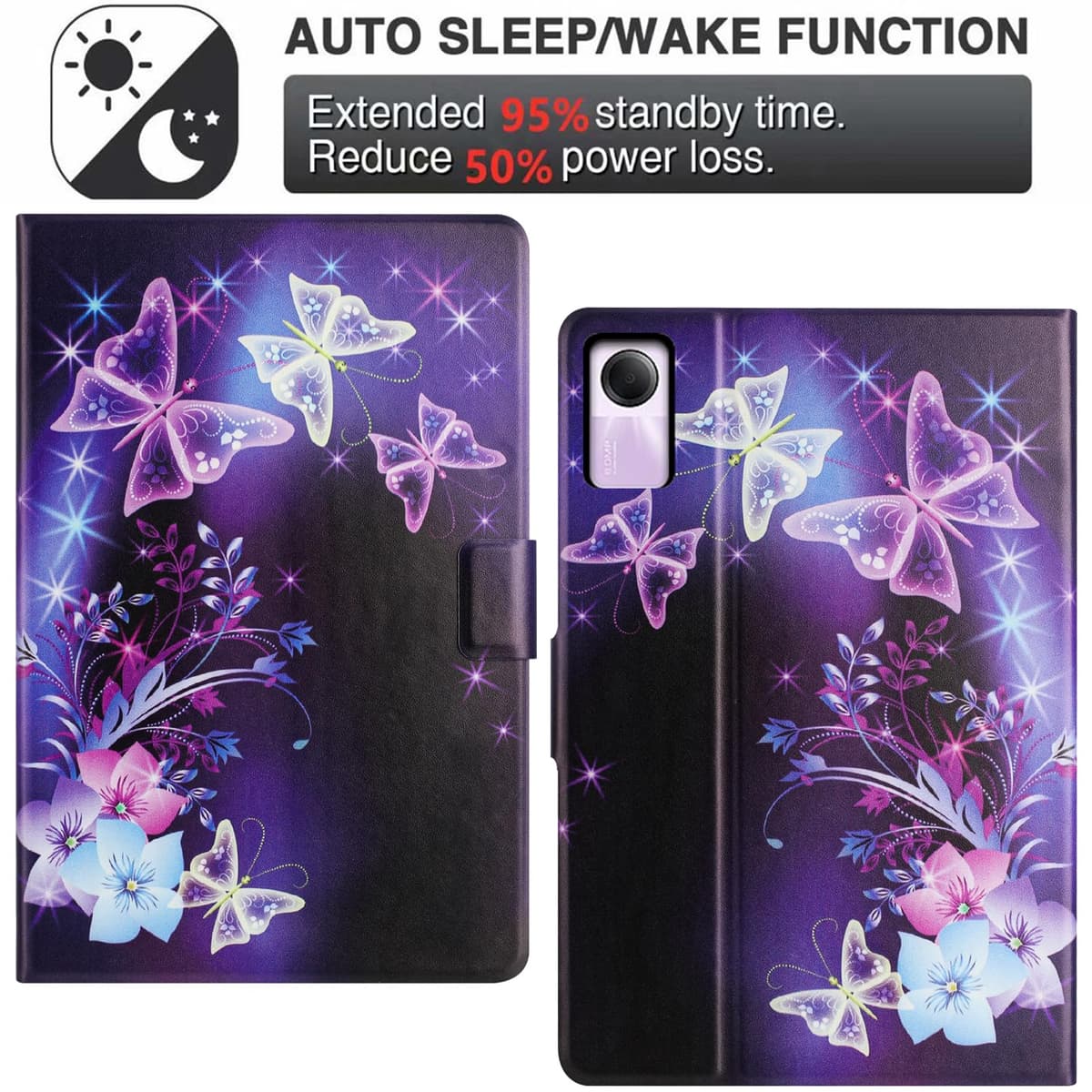 Funda para Xiaomi Redmi Pad SE 11 Pulgadas PU Material Funda Redmi Pad SE/23073RPBFG con Ranuras para Tarjetas TPU Fundas con Cierre Magnético, Mariposa Morada — view 4