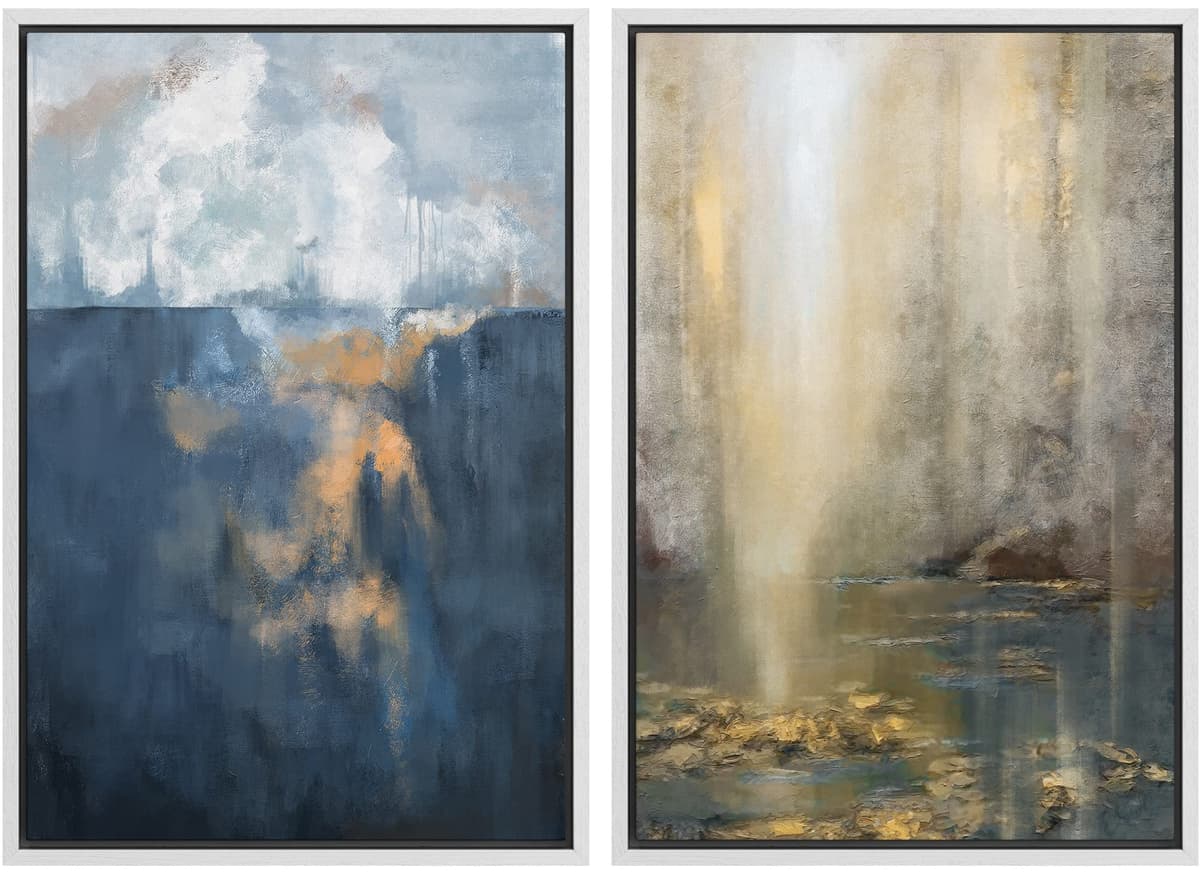 MUDECOR Framed Canvas Print Wall Art Set Watercolor Pastel Duotone Tan Landscape Abstract Shapes Illustrations Modern Art Decorative Contemporary for Living Room, Bedroom, Office - 24"x36"x2 Natural — view 16