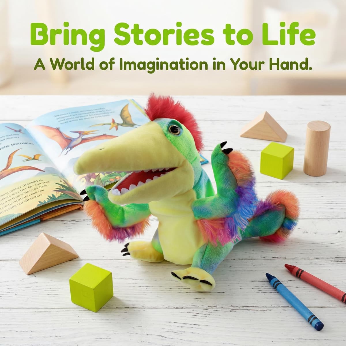 Marionetas de Mano de Dinosaurios para niños,Incluye Triceratops y Tyrannosaurus Rex con Bocas Abiertas móviles, Contar Historias,Regalos de cumpleaños — view 5