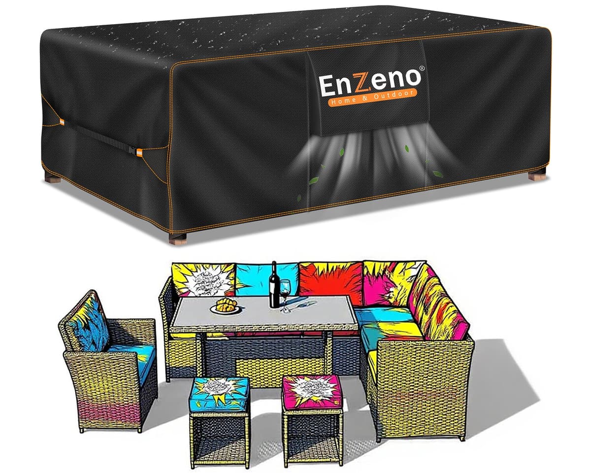 Enzeno Outdoor Garden Furniture Covers - Waterproof with Air Vent, Patio Table and Chair Set Cover, Heavy Duty Oxford Fabric 200X160X74cm — view 8