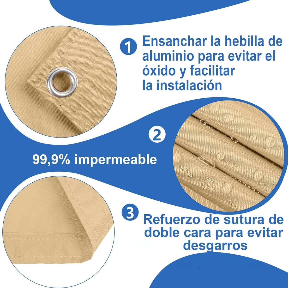 Cool Area Pantalla Privacidad para Balcón 90x300 cm Impermeable Malla de Ocultacion Protección Opaca para Jardín Exterior Terraza,Protección UV,Resistente al Viento,con Ataduras de Cables,Arena — view 3