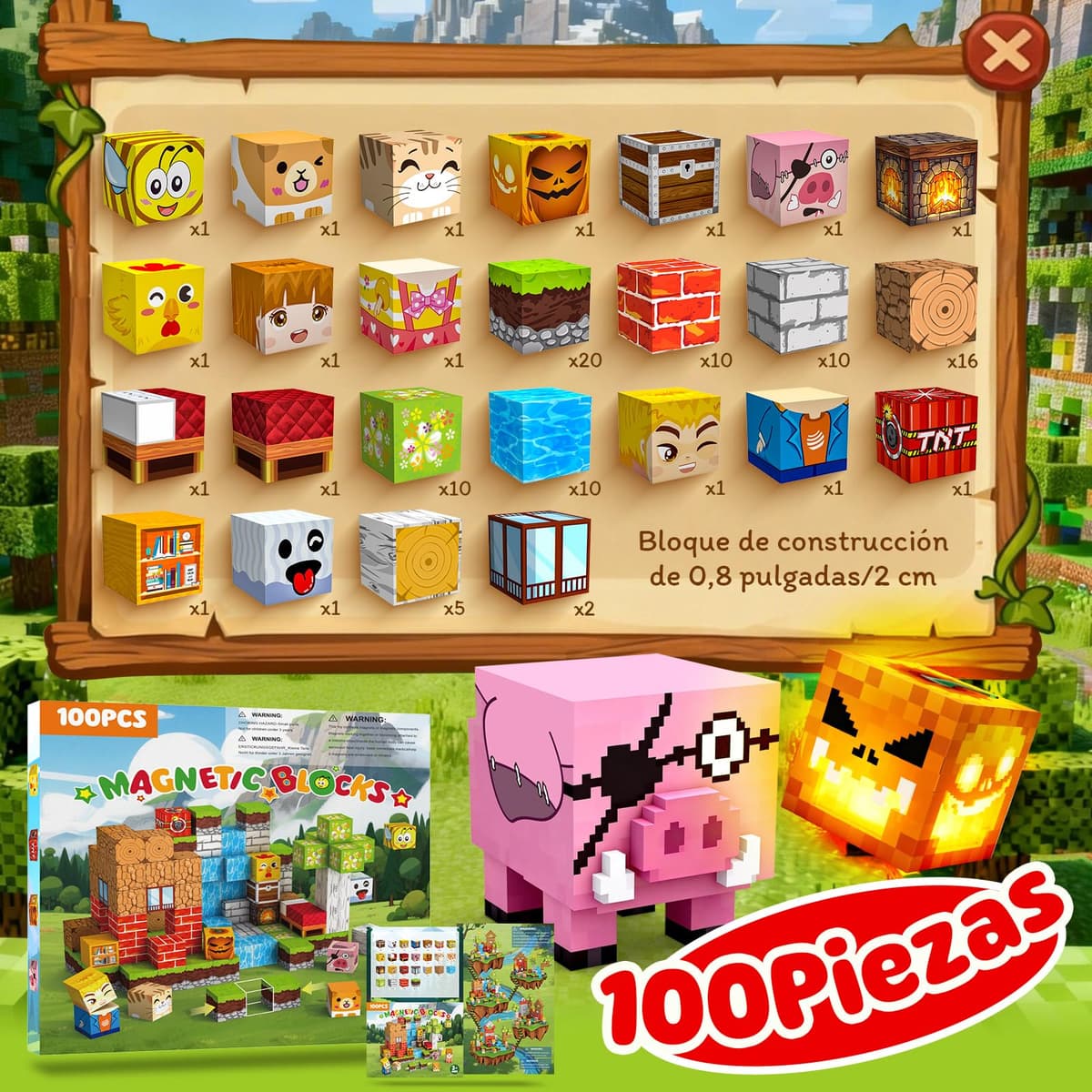 Bloques Magneticos Construccion Niños 100 Piezas 2CM 3+ Magneticas,Juego Magnetic Blocks Tiles Construcción,Juguetes Montessori para Niños4 5 6 7 8 9 10 11 12Regalos de Cumpleaños para Niñas — view 3