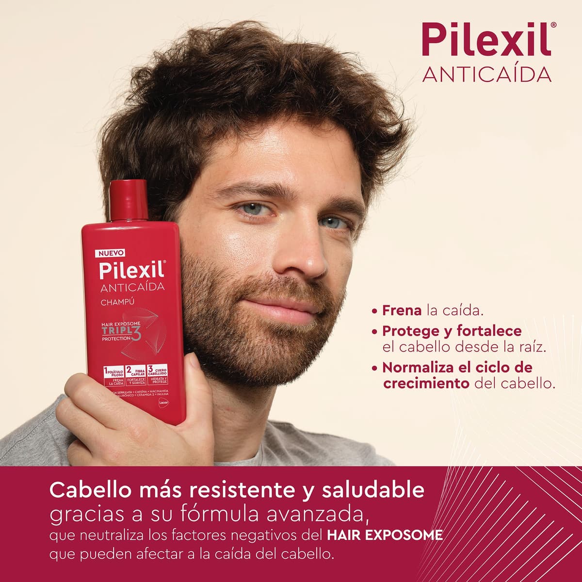 PILEXIL - Champú Anticaída Triple Protection 900 ml - Frena la Caída del Cabello, Fortalece y Suaviza la Fibra Capilar e Hidrata y Protege el Cuero Cabelludo - Para Hombres y Mujeres — view 3