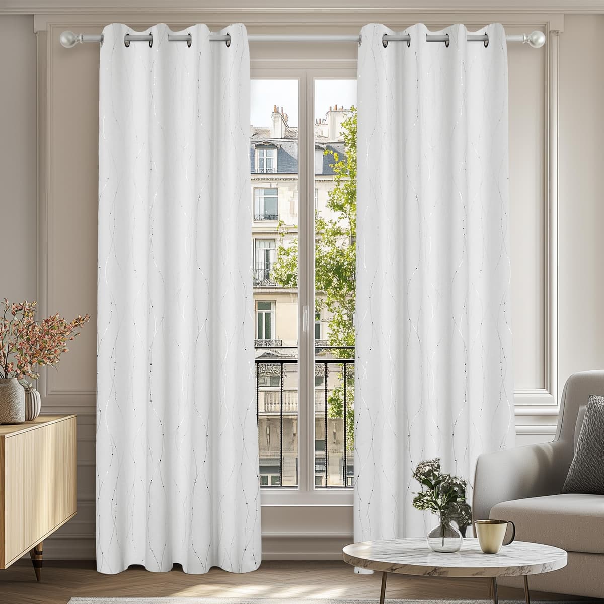Deconovo Soft Dotted Line Foil Printed Blackout Curtains Thermal Insulated Curtains Eyelet Energy Efficiency Room Darkening Curtains for Bedroom 52 x 72 Inch Light Grey 2 Panels — view 27