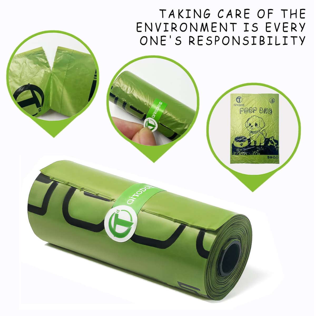 AiTodos® 600PCS Bolsas Caca Perro, Verde - Bolsas Excrementos Perros - Adecuado Salir de Casa, 31 * 22CM, Polietileno-Material, Portátil (40 Rollos, 15 por Rollo) -Poop Bags — view 6