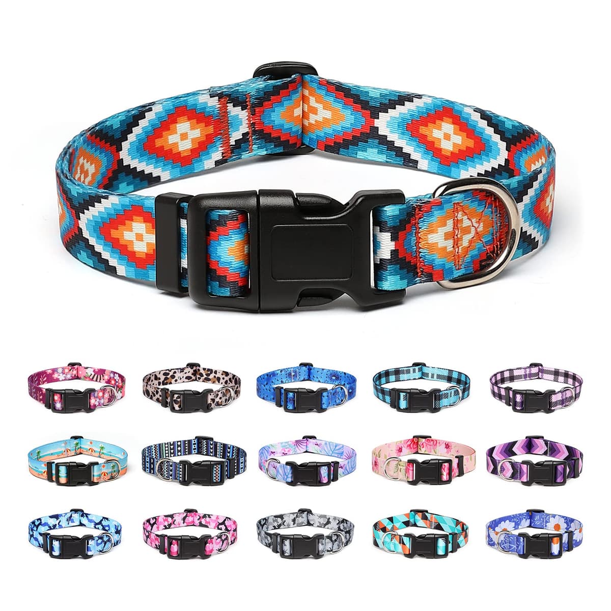 Adjustable Nylon Dog Collar with Patterns, Soft Comfy Pet Collar for Small Medium Large Dogs (S, Purple Plaid) — view 22