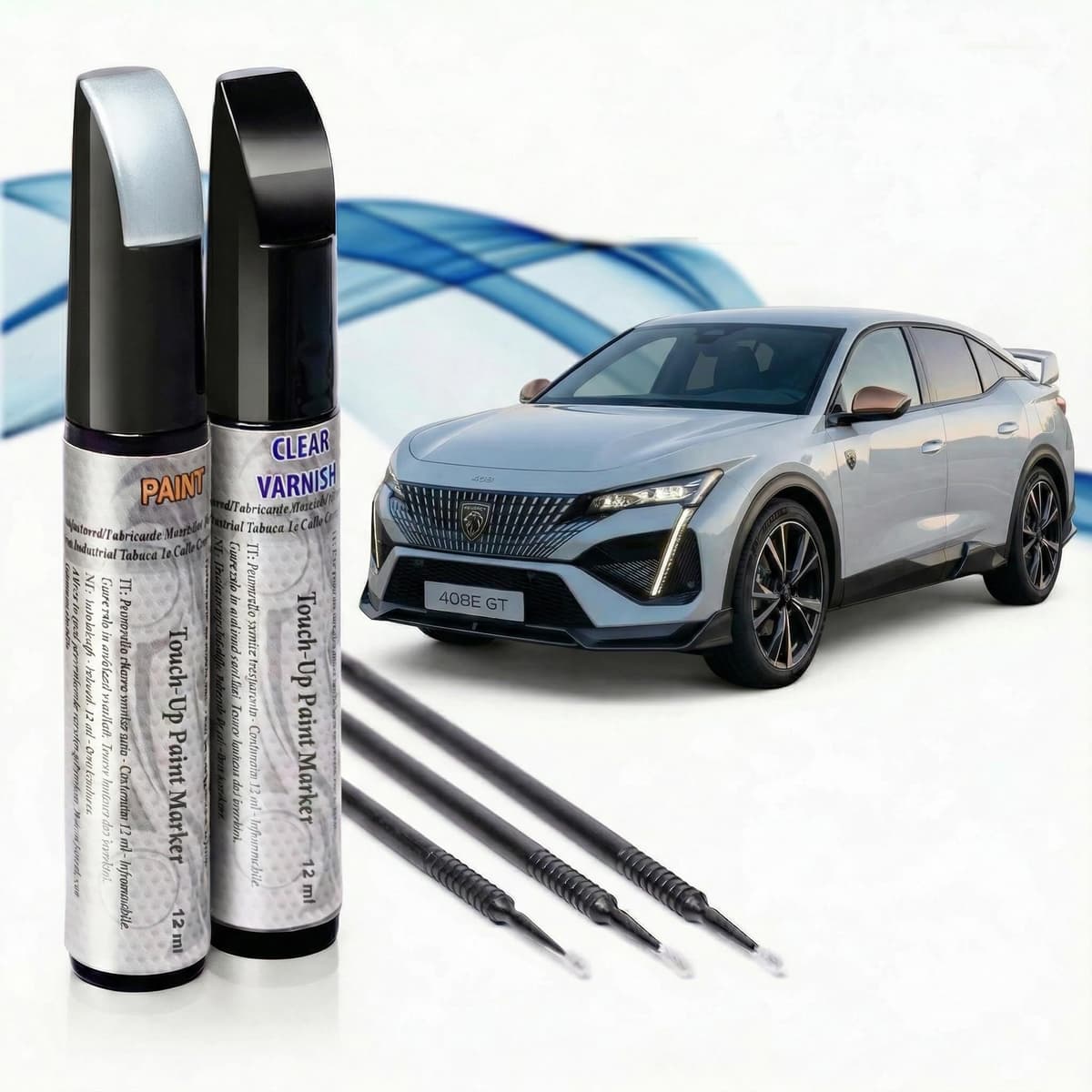 Reparador de Arañazos para Coche, Lápiz de Retoque para Automóvil, Bolígrafo Reparaarañazos, Rotulador de Reparación, 2 Piezas de Pintura de Retoque Peugeot con Base + Laca. (EVL GRIS PLATINIUM) — view 5