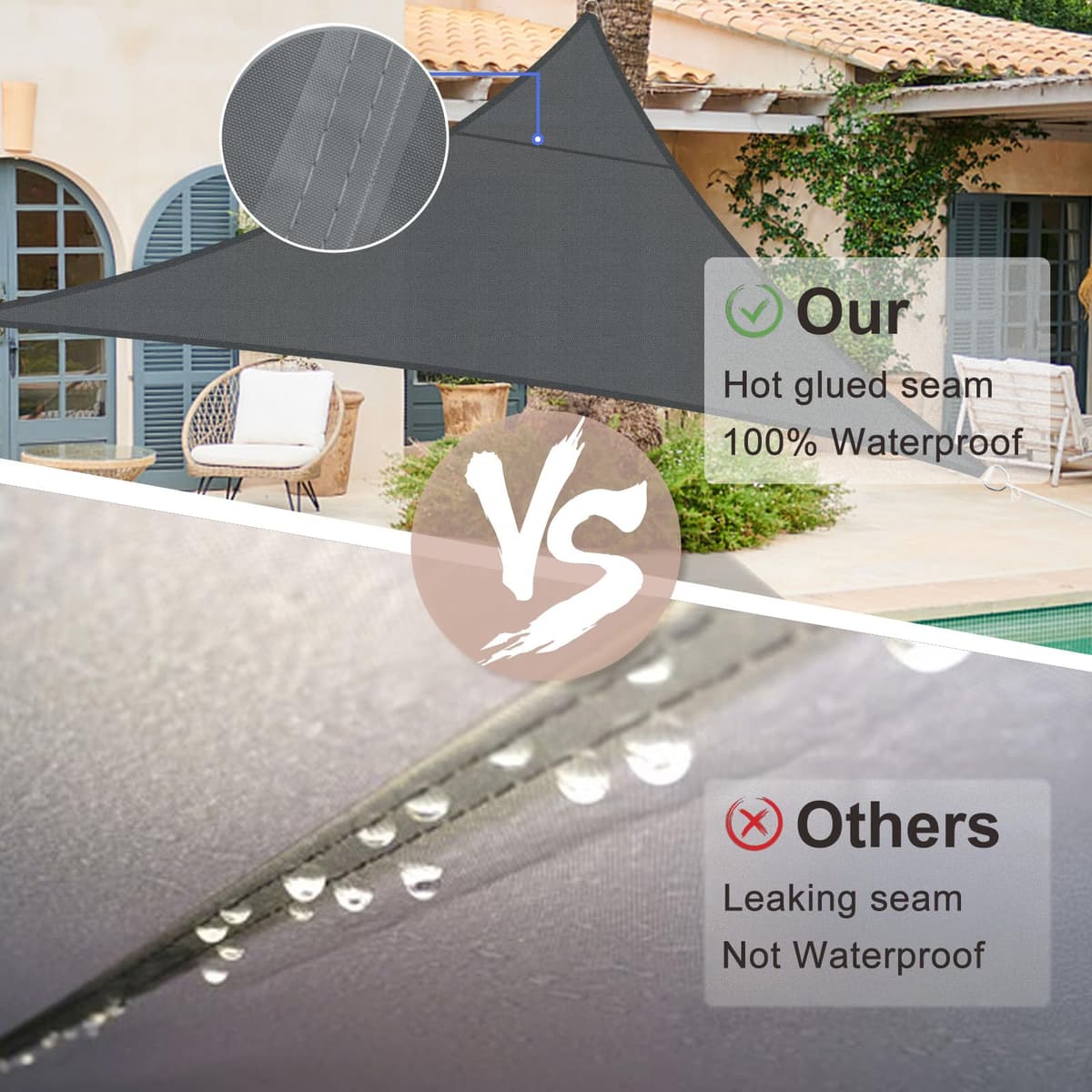 SUNNY GUARD Sun Shade Sail Triangle 4x4x4m Waterproof UV Block for Garden Outdoor Patio - Anthracite — view 4