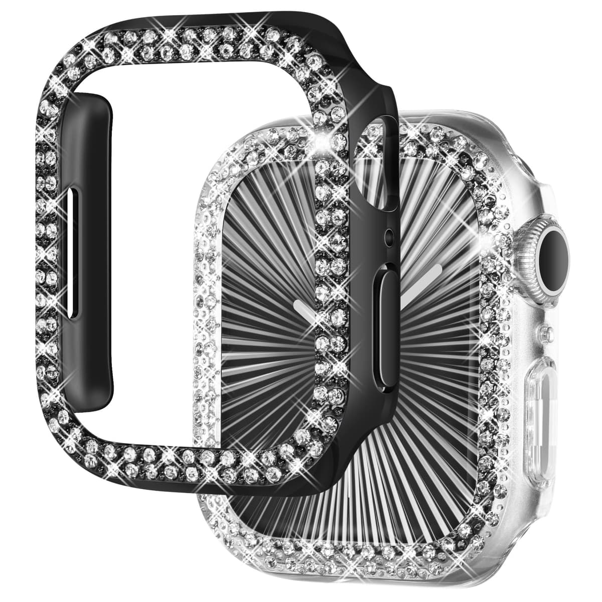 NewWays 2 Pack Compatible with Apple Watch Case 44mm Built-in Screen Protector,Women Diamond Bling Cases for iWatch Series SE(2025-2020) 6 5 4,Silver/Clear — view 19