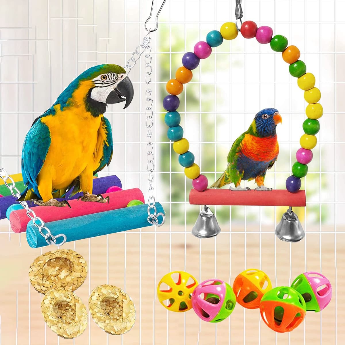 Aircris Allazone 17 Juguetes para pájaros, Juguetes de mascar para pájaros, Juguete para Colgar para Loro, Juguete de Entrenamiento de pájaro para Loro, calopsita, conuras, Independientes, pinzones — view 8