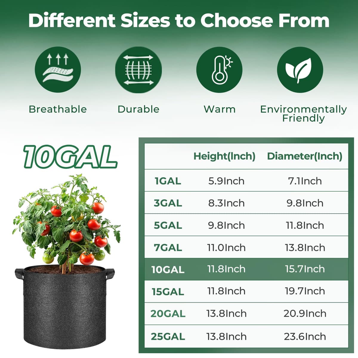 T4U Grow Bags with Handles, 10 Gallon 10 Pack Fabric Grow Bags for Vegetables, Breathable Fabric Pots for UK Gardeners Growing Tomatoes, Potatoes & Courgettes in Patios, Small Gardens or Allotments — view 2