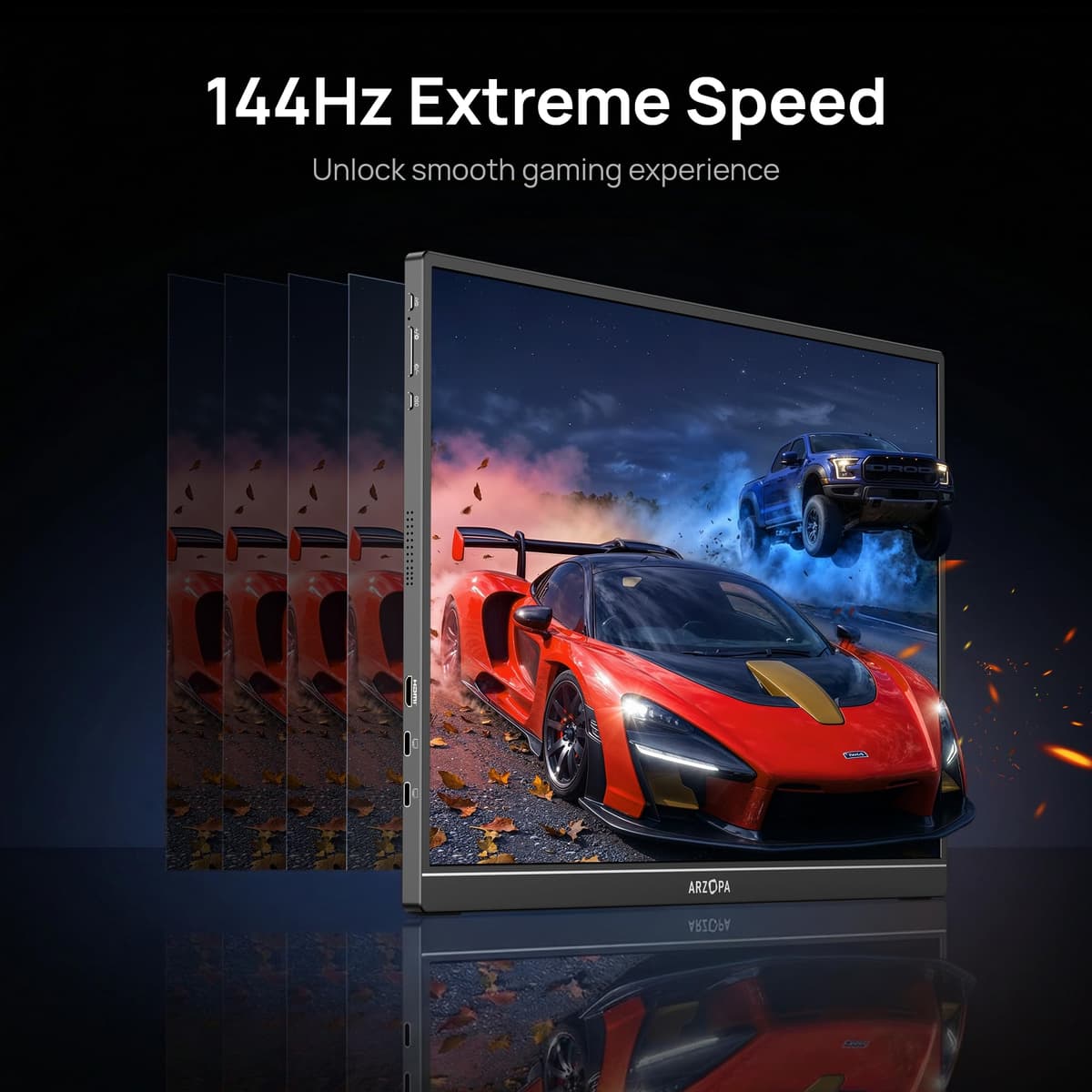 ARZOPA 16.1'' 144Hz Portable Monitor with Kickstand, 106% sRGB 1920×1080P FHD HDR 144HZ Gaming Monitor, Ultra Slim - Eye Protection-External Second Screen for Laptop/PC/Mac/PS3/4/5/Xbox - Z1FC — view 4