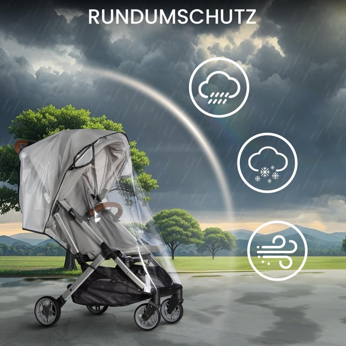 Bemece Universal Rain Cover for Pushchair, Pram Rain Cover Protect from Rain, Wind, Snow, Breathable& Transparent — view 2