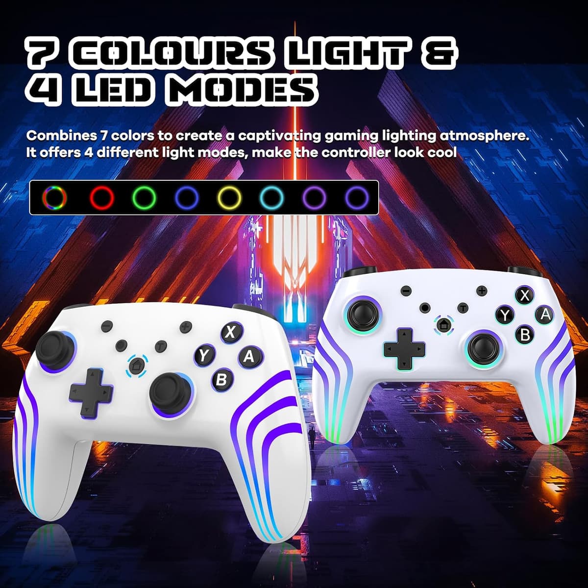 MYSTILUCK Mando Inalámbrico Pro para Switch/Switch 2/Lite/OLED/PC, Controller con Iluminación RGB Cambiante 7 Colores/Joystic — view 3