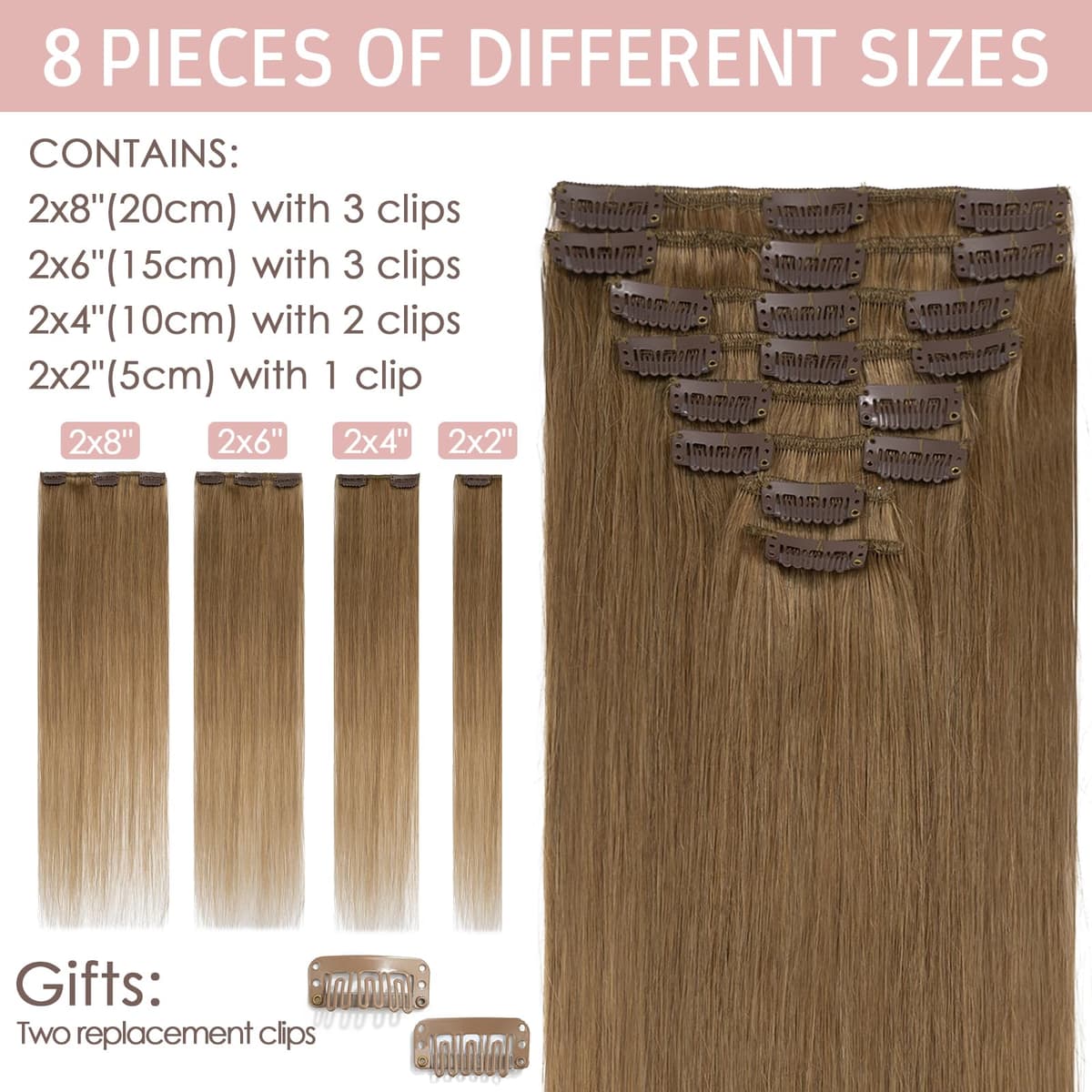 Silk-co 10inch Hair Extensions Clip in Hair Extension Human Hair #04 Medium Brown -Basic Thickness-Thin Weft- 8 Pieces Real Remy Straight Hair Extensions[50g] — view 85