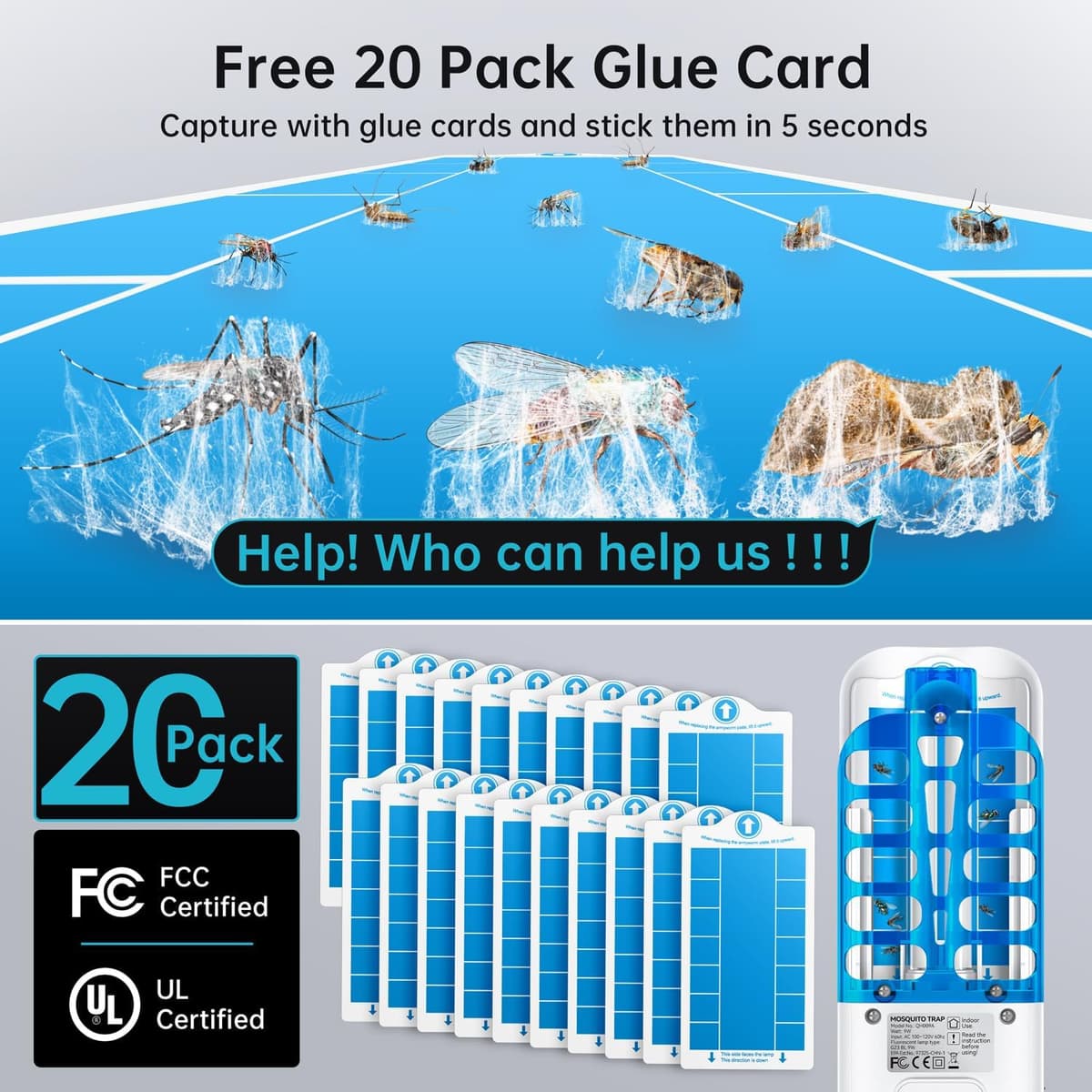 Fruit Fly Traps Indoor for Home: Plug in Mosquito Bug Zapper Gnat Moth Catcher with 9W Night UV Light, 2 Devices 20 Sticky Glue Board Refills for Indoors Flying Insect Trap 2PC-White — view 4